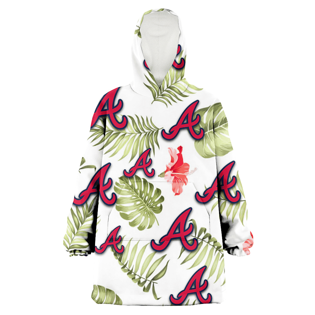 Atlanta Braves Light Salmon Hibiscus Green Leaf White Background 3D Printed Hoodie Blanket Snug Hoodie