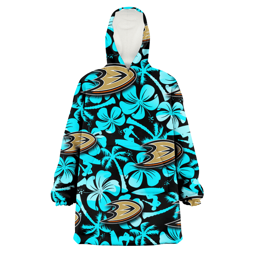 Anaheim Ducks Blue Hibiscus Blue Coconut Tree Black Background 3D Printed Hoodie Blanket Snug Hoodie