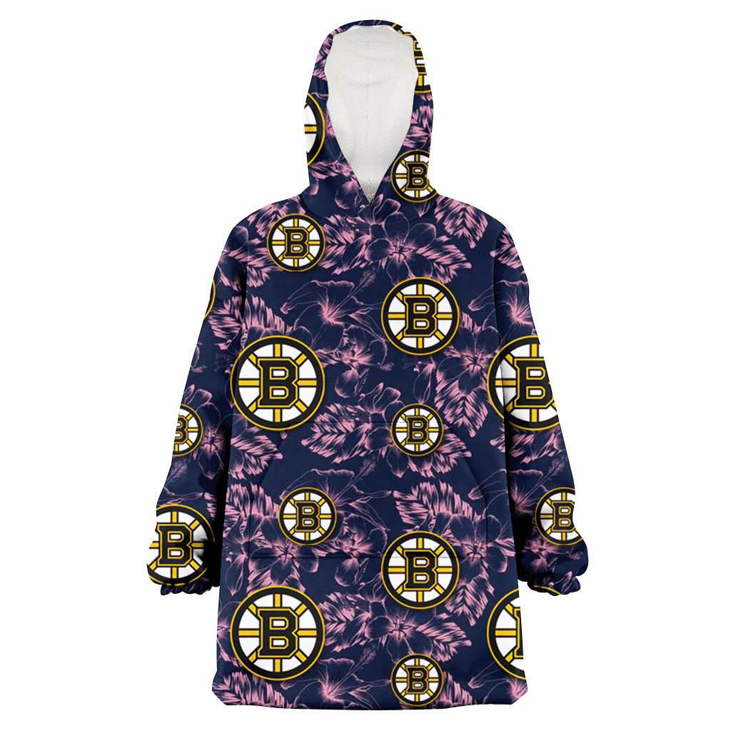 Boston Bruins Thistle Sketch Hibiscus Dark Slate Blue Background 3D Printed Hoodie Blanket Snug Hoodie