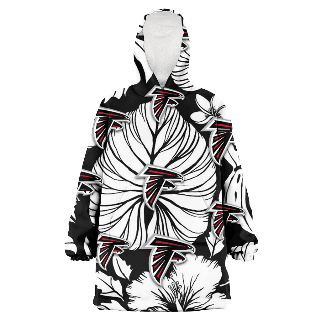 Atlanta Falcons White Hibiscus Porcelain Flower Palm Leaf Black 3D Printed Hoodie Blanket Snug Hoodie