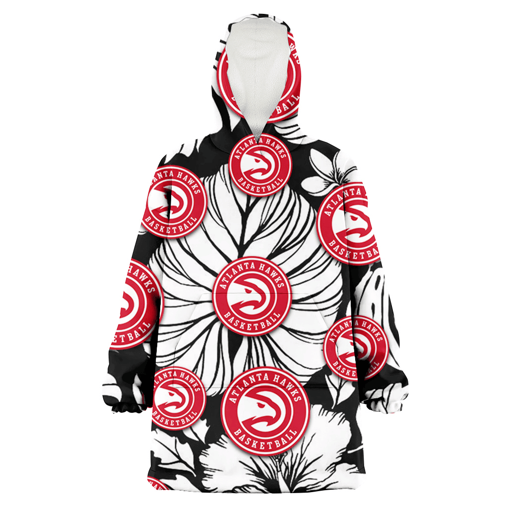 Atlanta Hawks White Hibiscus Porcelain Flower Palm Leaf Black 3D Printed Hoodie Blanket Snug Hoodie