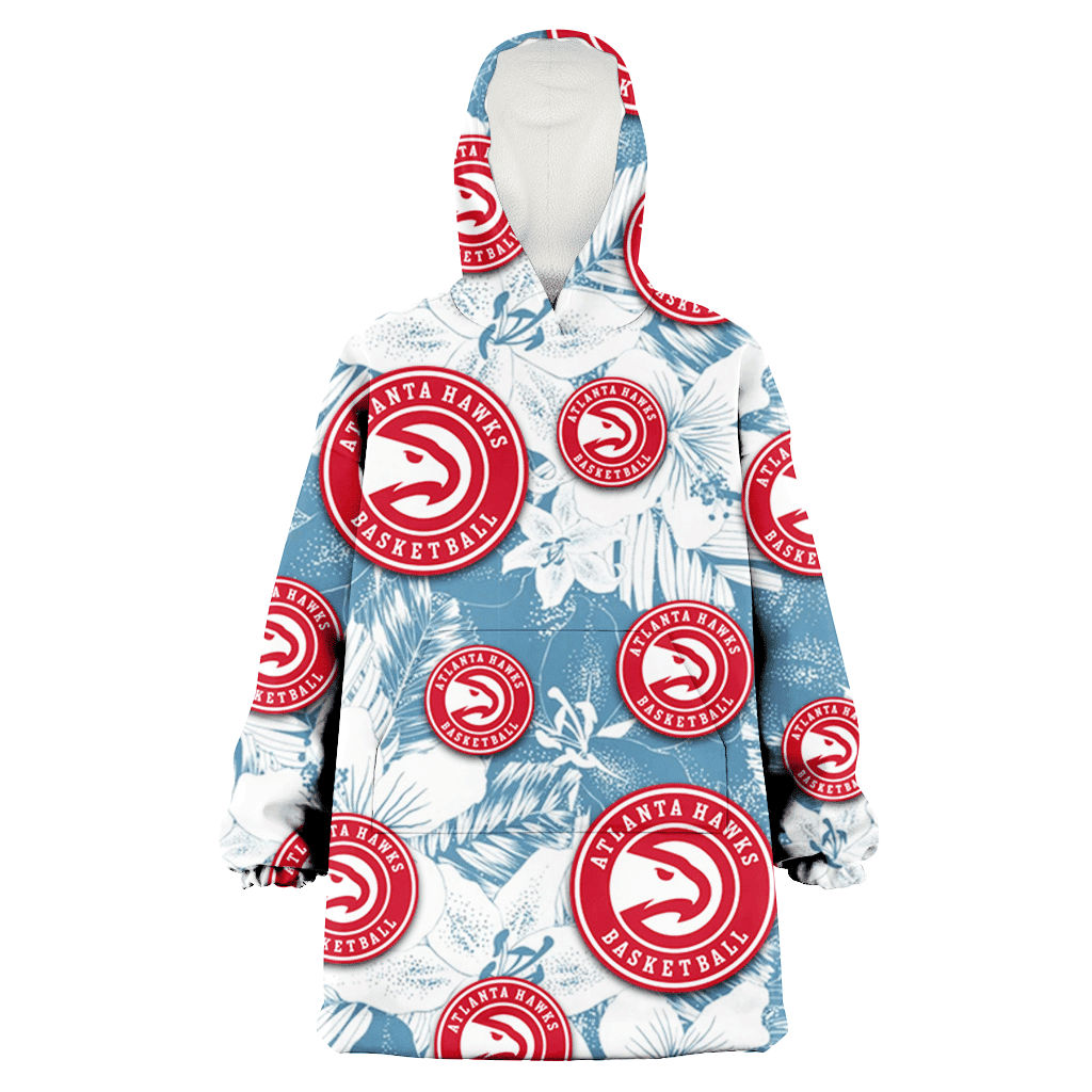 Atlanta Hawks White Hibiscus Orchid Light Blue Background 3D Printed Hoodie Blanket Snug Hoodie