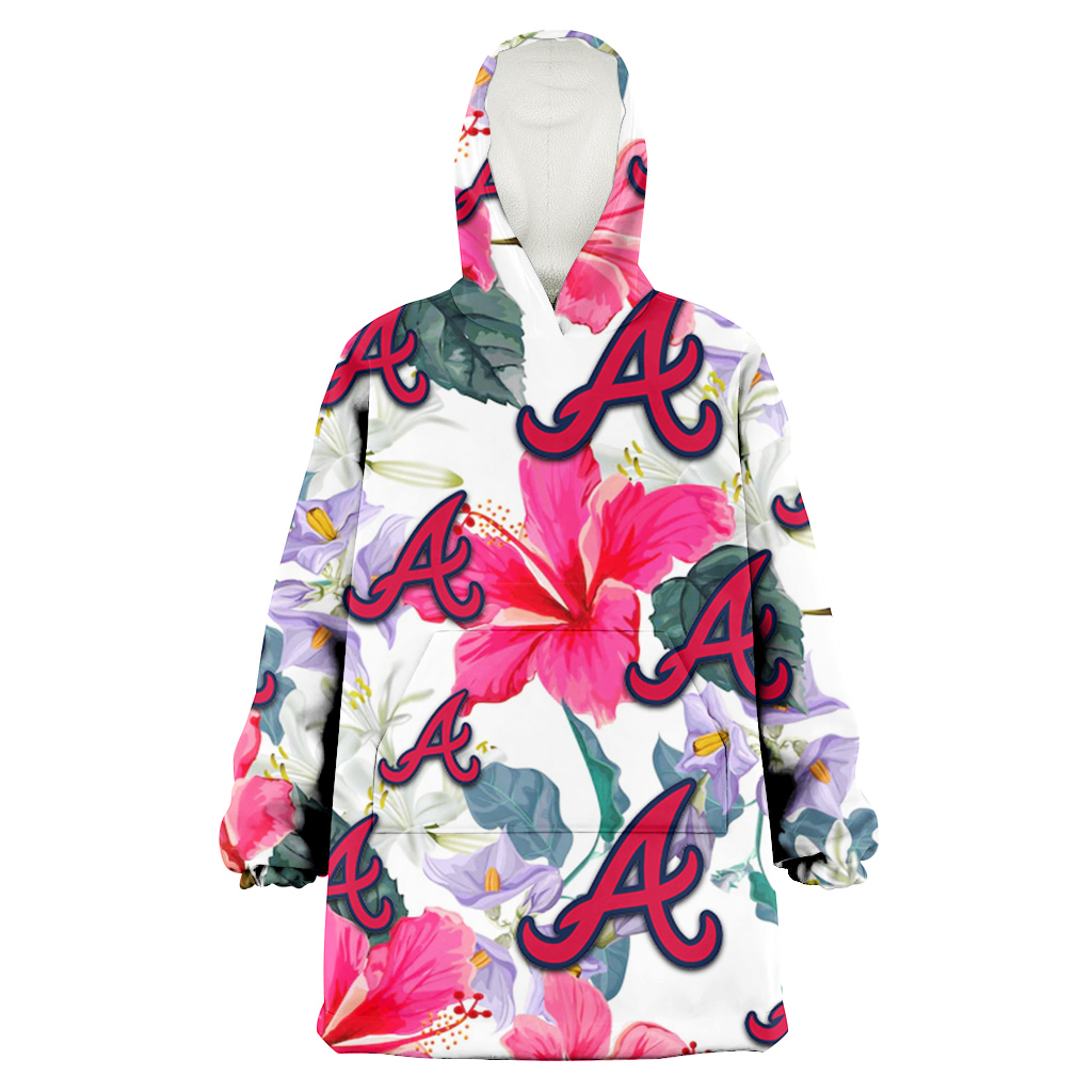 Atlanta Braves Pink Hibiscus White Orchid White Background 3D Printed Hoodie Blanket Snug Hoodie