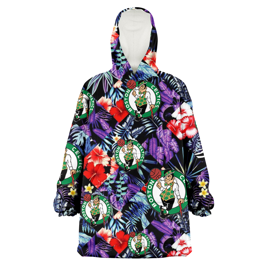 Boston Celtics Red Hibiscus Caro Black Background 3D Printed Hoodie Blanket Snug Hoodie