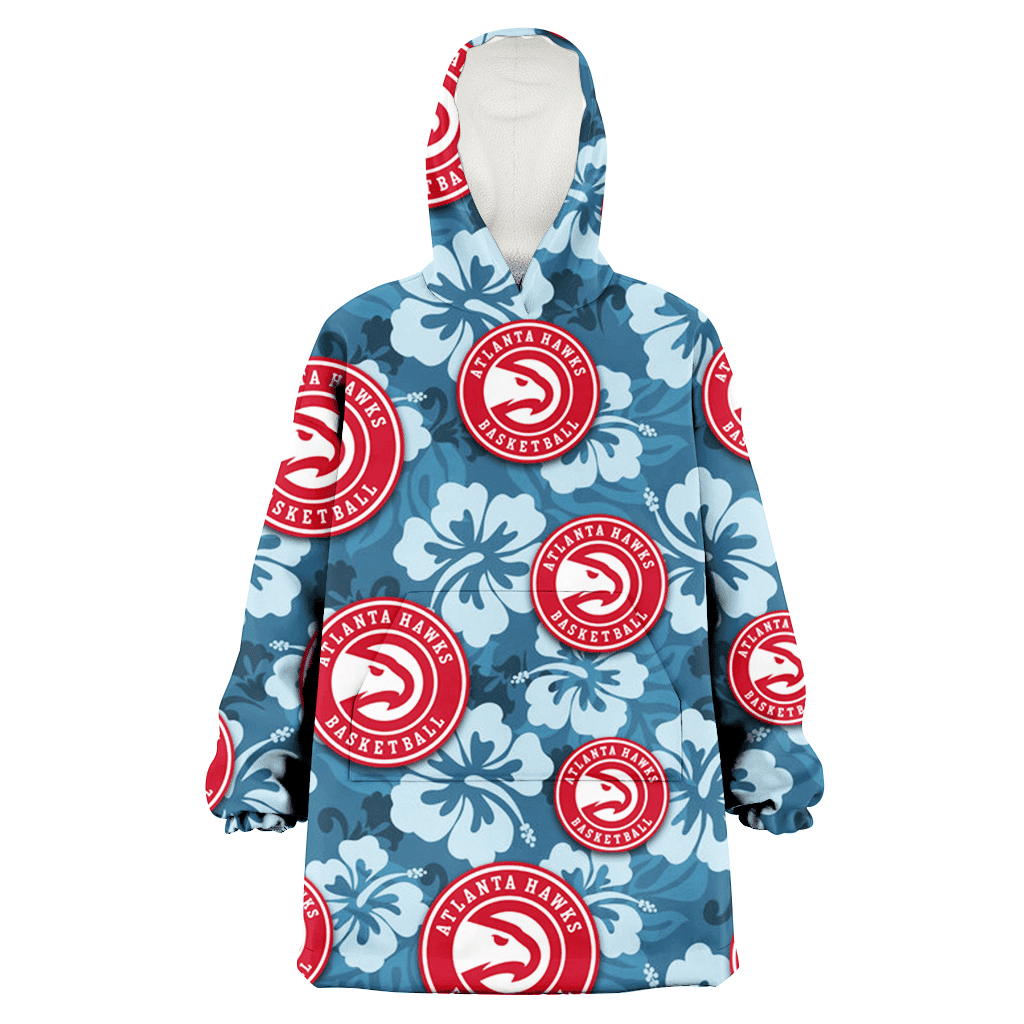 Atlanta Hawks Light Blue Hibiscus Blue Background 3D Printed Hoodie Blanket Snug Hoodie
