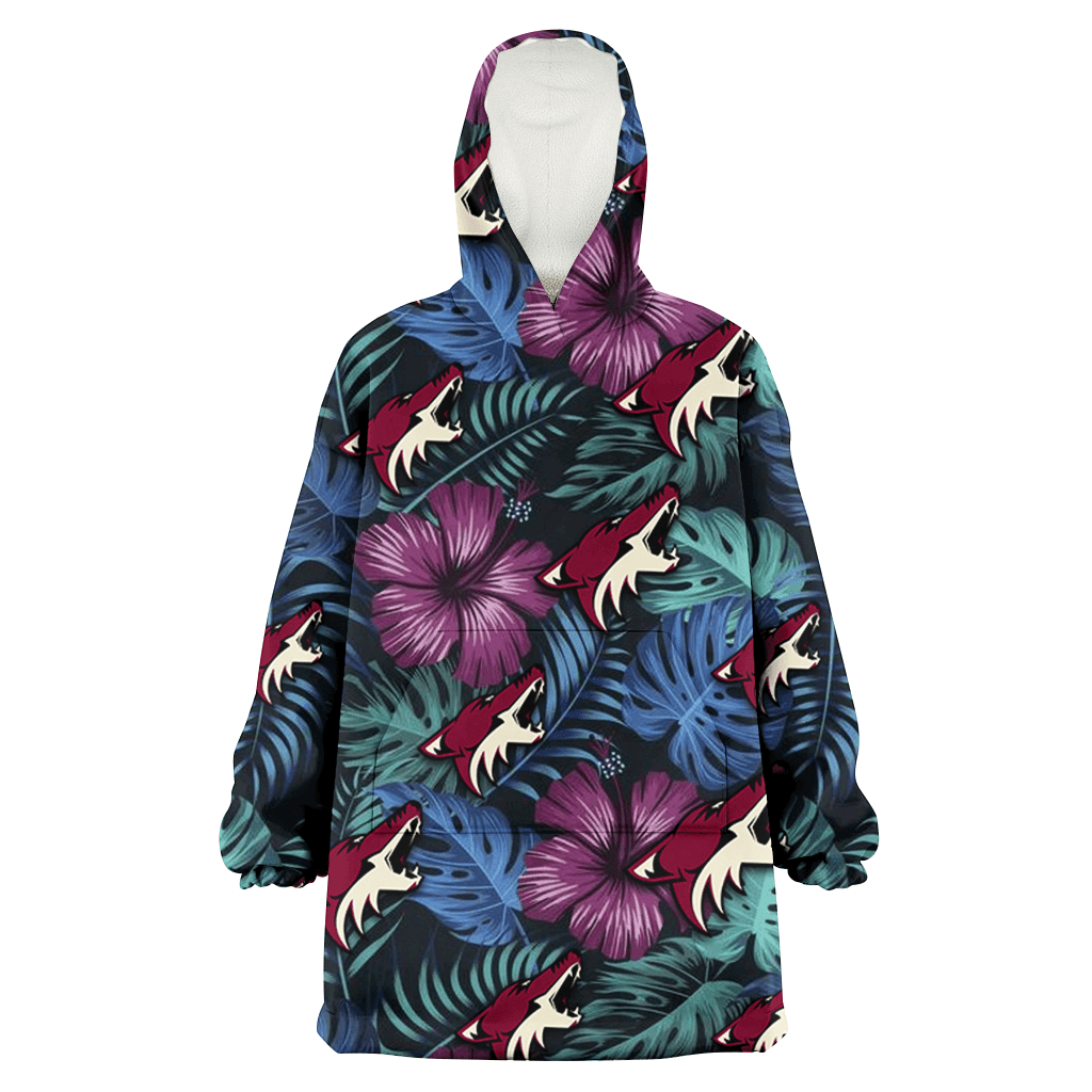 Arizona Coyotes Dark Magenta Green Leaf Black Background 3D Printed Hoodie Blanket Snug Hoodie