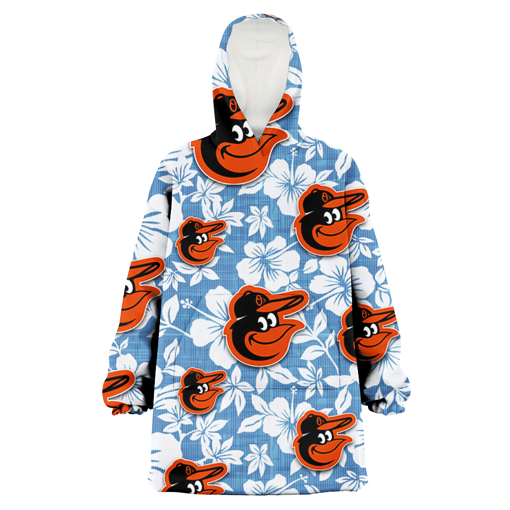 Baltimore Orioles White Hibiscus Light Blue Texture Background 3D Printed Hoodie Blanket Snug Hoodie