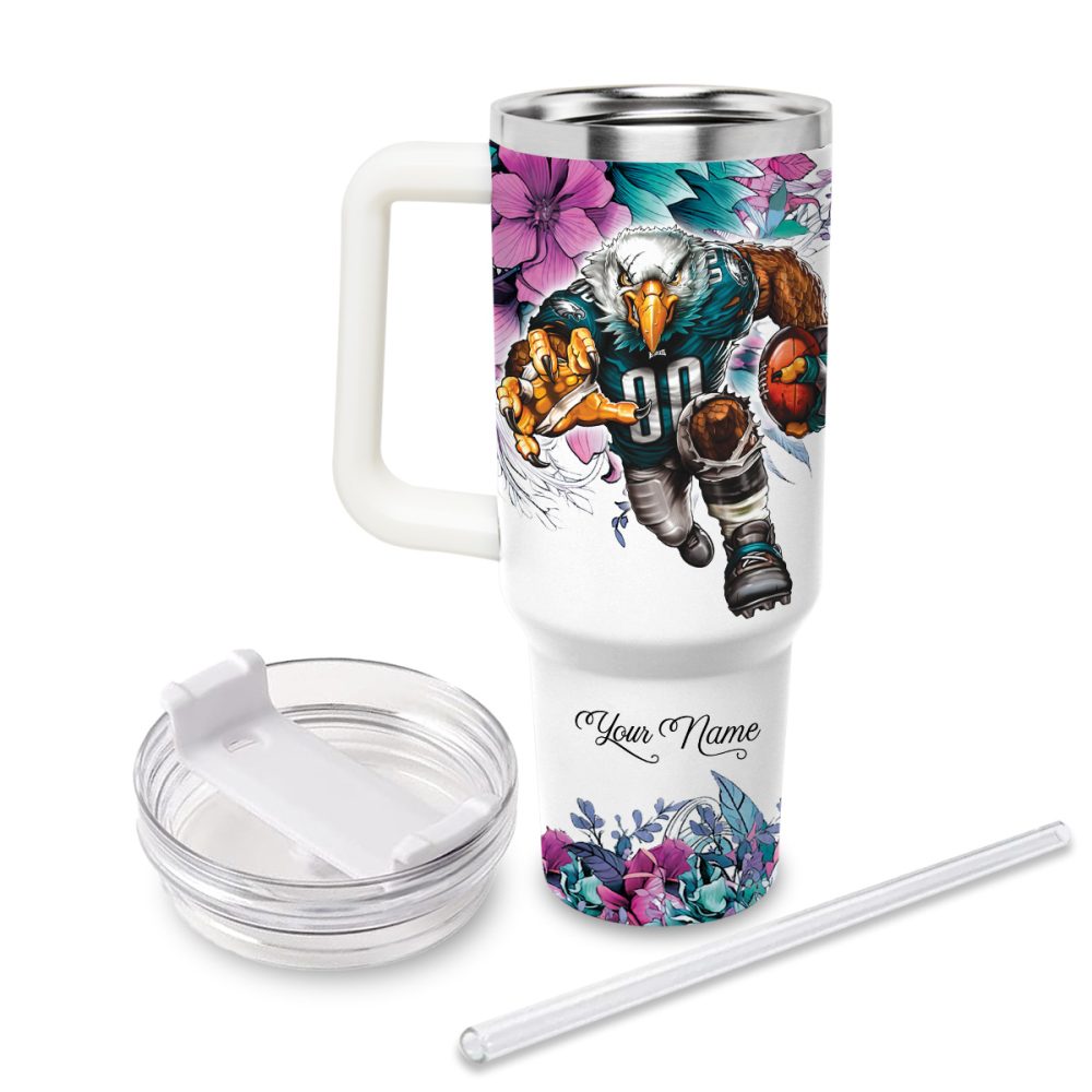 Eagles Mascot Nfl Custom Stanley Quencher 40Oz Stainless Steel Tumbler With Handle - Image 3