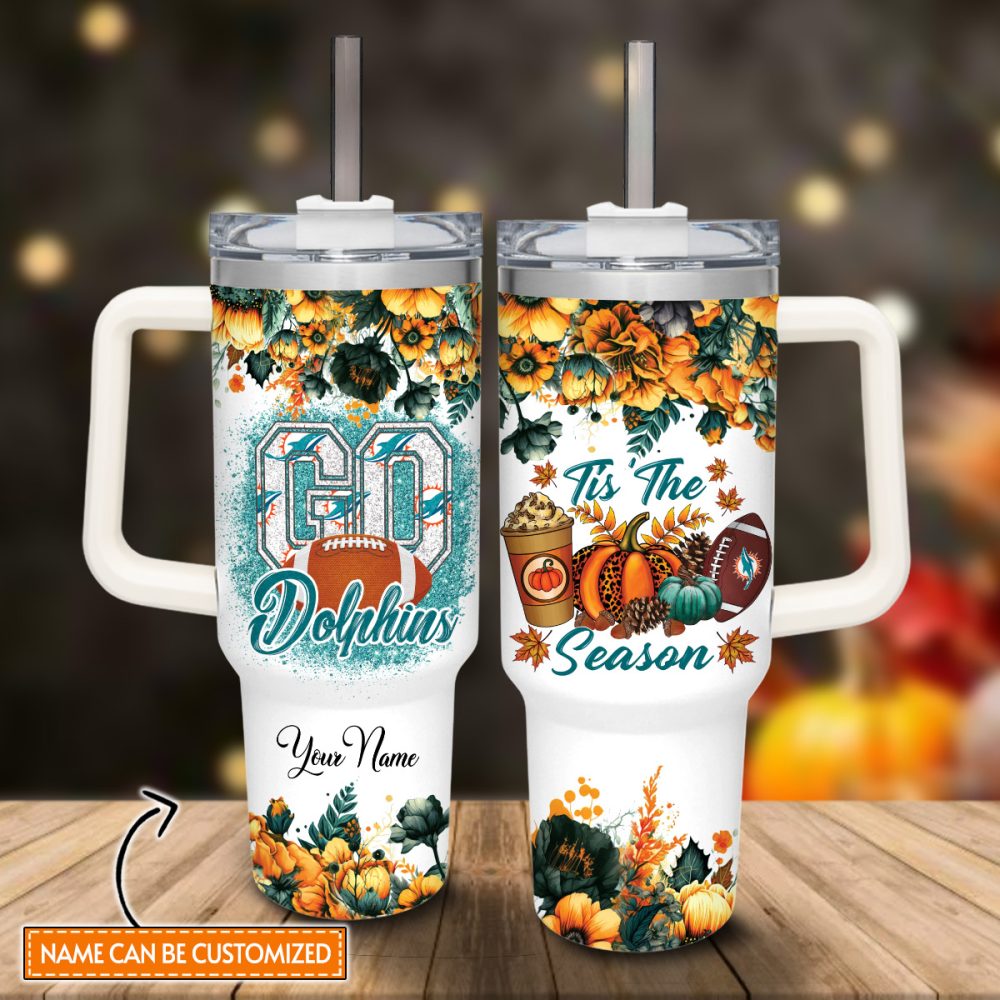 Miami Dolphins Nfl Custom Stanley Quencher 40Oz Stainless Steel Tumbler With Handle - Image 2
