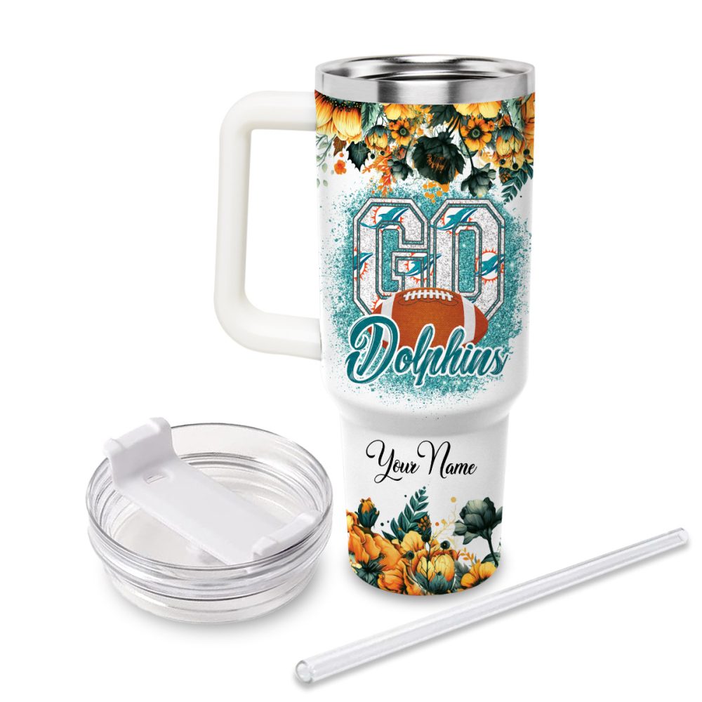 Miami Dolphins Nfl Custom Stanley Quencher 40Oz Stainless Steel Tumbler With Handle - Image 3