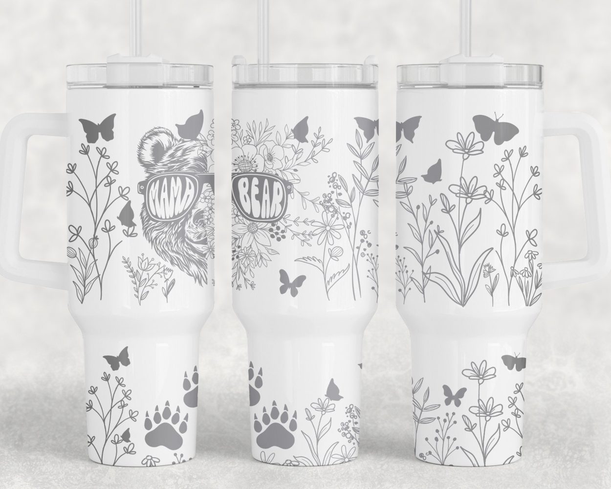 Mama Bear Wildflower Butterflies Custom Stanley Quencher 40Oz Stainless Steel Tumbler With Handle - Image 3
