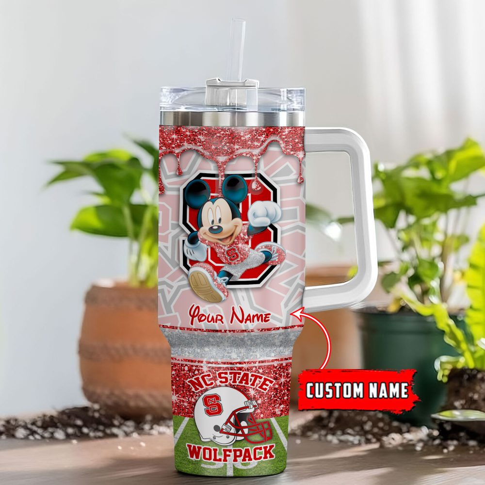 Nc State Wolfpack Ncaa Mickey Mouse Glitter Custom Stanley Quencher 40Oz Stainless Steel Tumbler With Handle - Image 4