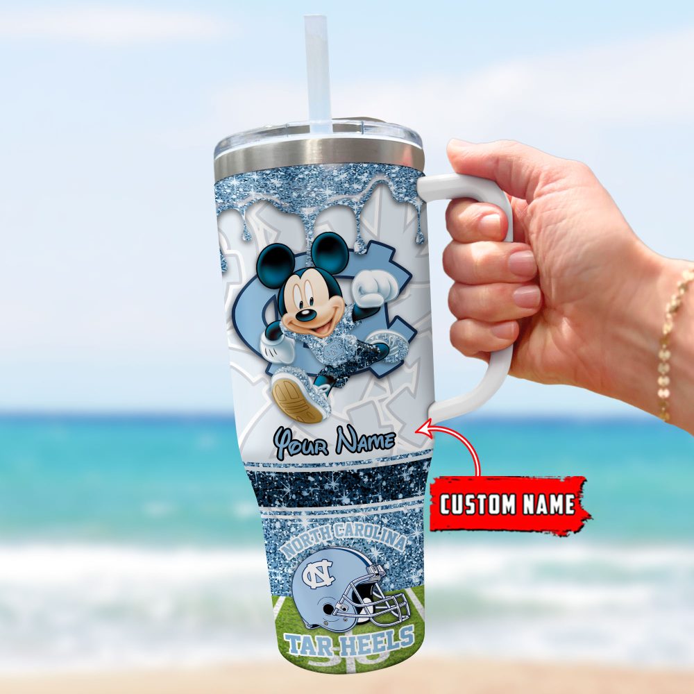 North Carolina Tar Heels Ncaa Mickey Mouse Glitter Custom Stanley Quencher 40Oz Stainless Steel Tumbler With Handle - Image 3