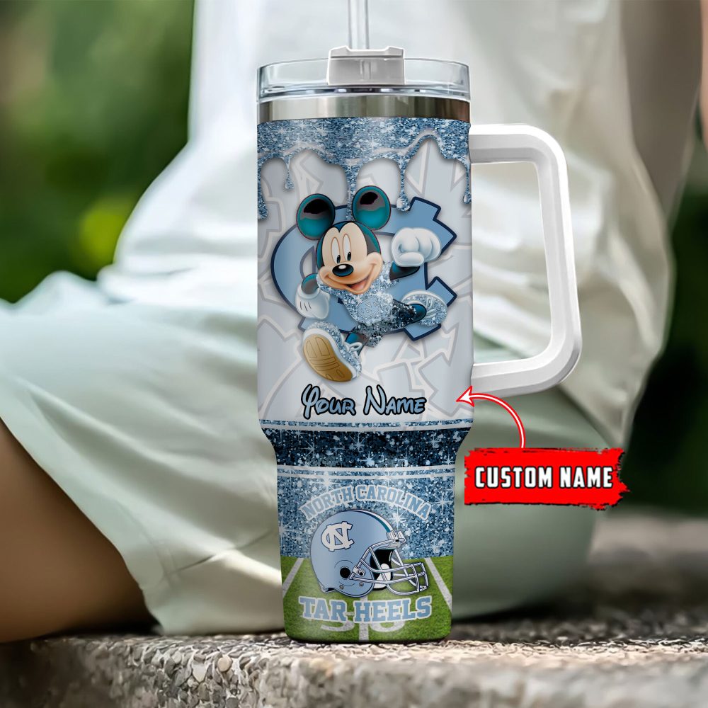 North Carolina Tar Heels Ncaa Mickey Mouse Glitter Custom Stanley Quencher 40Oz Stainless Steel Tumbler With Handle - Image 4