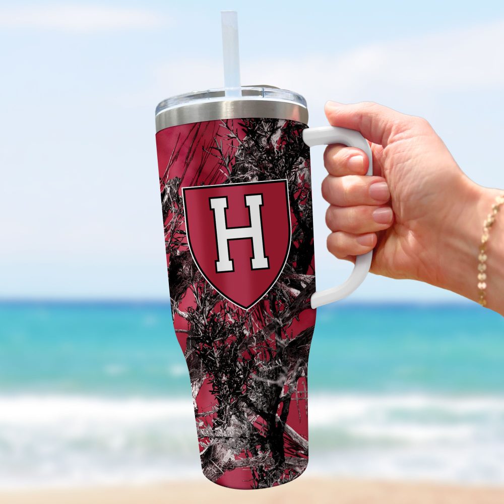 Harvard Crimson Ncaa Hunting Custom Stanley Quencher 40Oz Stainless Steel Tumbler With Handle - Image 3
