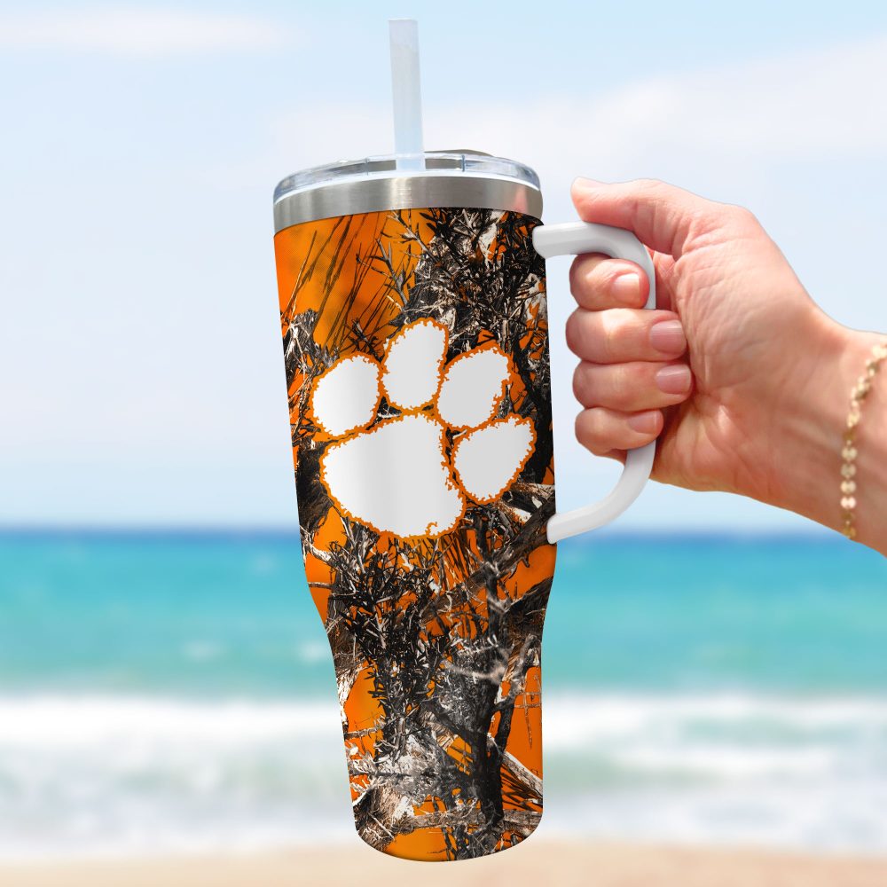 Clemson Tigers Ncaa Hunting Custom Stanley Quencher 40Oz Stainless Steel Tumbler With Handle - Image 3