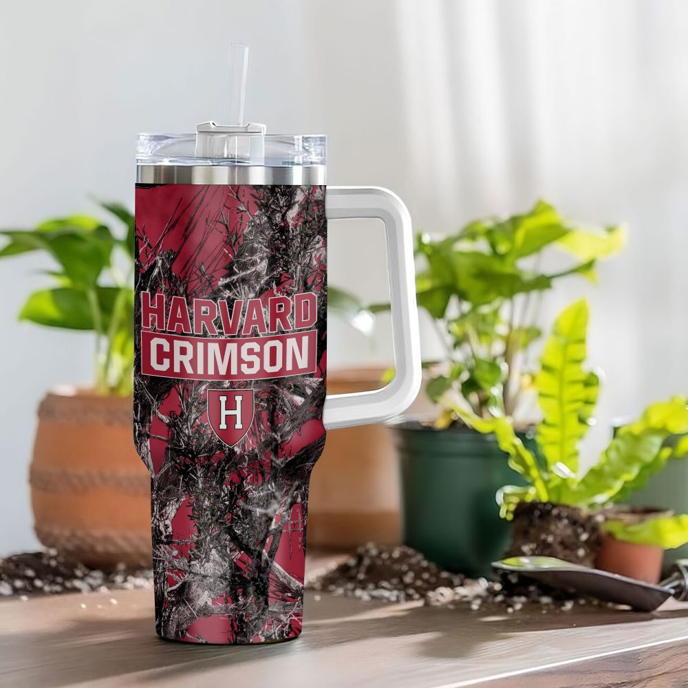 Harvard Crimson Ncaa Hunting Custom Stanley Quencher 40Oz Stainless Steel Tumbler With Handle - Image 4