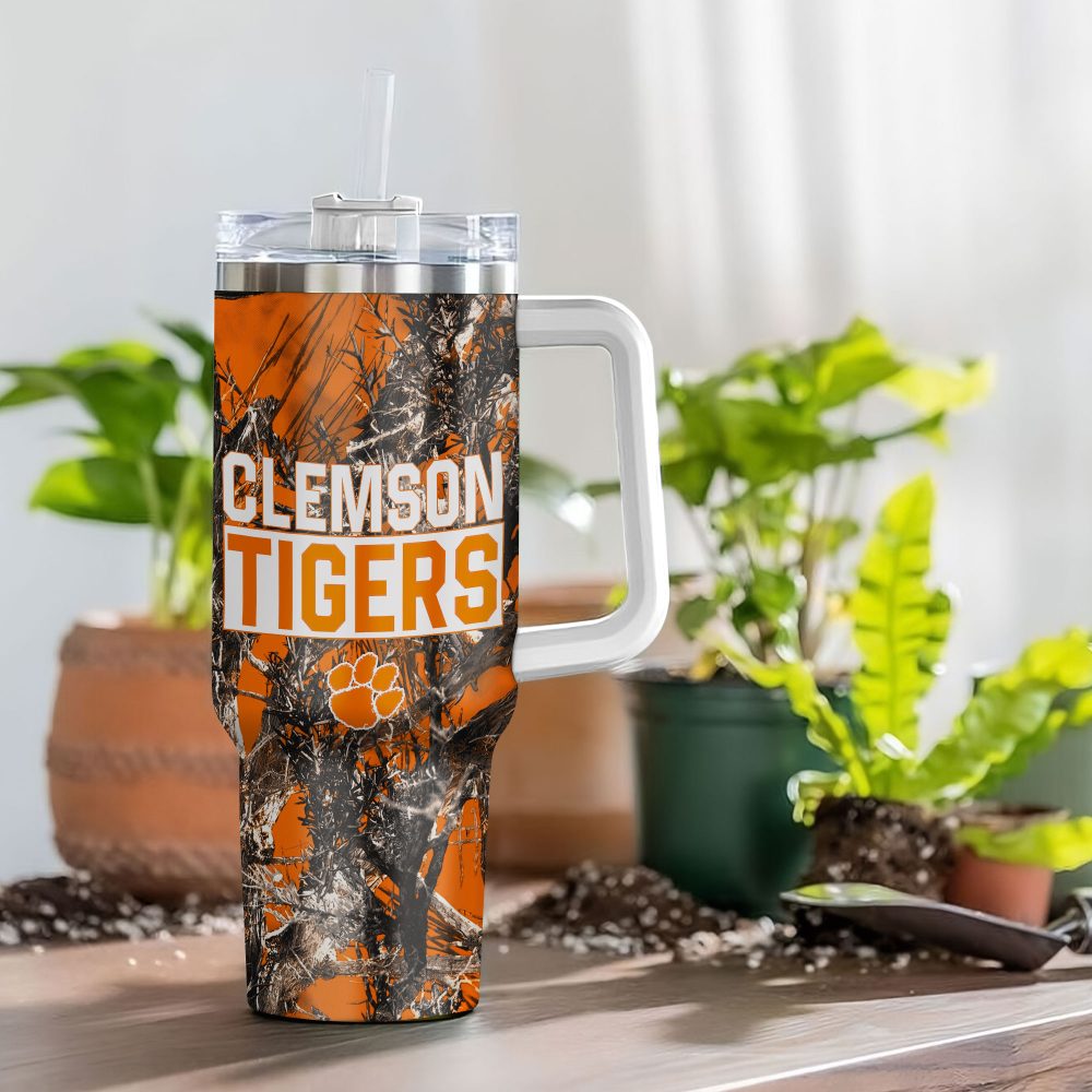 Clemson Tigers Ncaa Hunting Custom Stanley Quencher 40Oz Stainless Steel Tumbler With Handle - Image 4