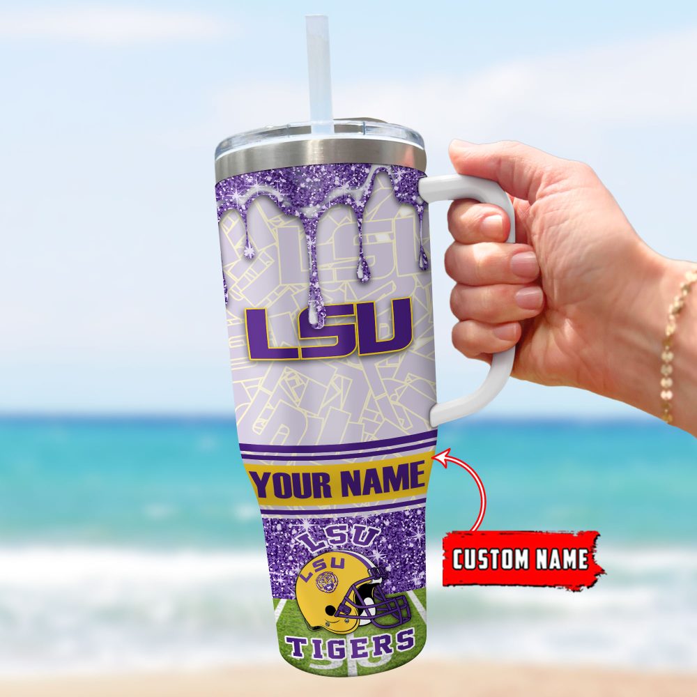 Lsu Tigers Ncaa Glitter Custom Stanley Quencher 40Oz Stainless Steel Tumbler With Handle - Image 3