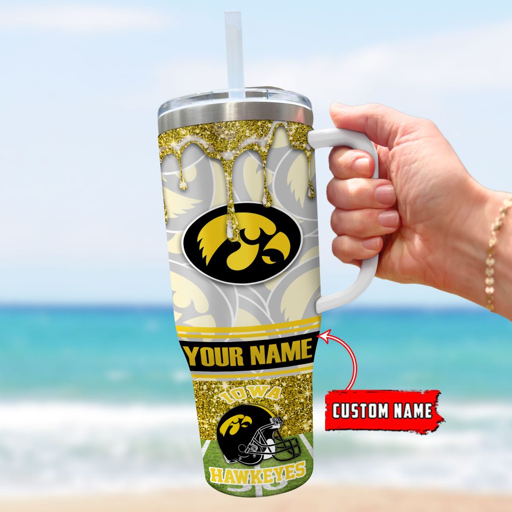 Iowa Hawkeyes Ncaa Glitter Custom Stanley Quencher 40Oz Stainless Steel Tumbler With Handle - Image 3