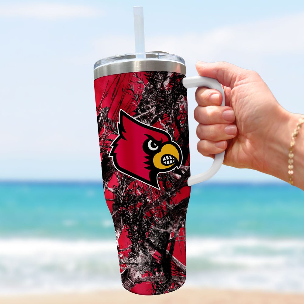 Louisville Cardinals Ncaa Hunting Custom Stanley Quencher 40Oz Stainless Steel Tumbler With Handle - Image 3