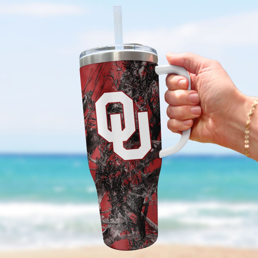 Oklahoma Sooners Ncaa Hunting Custom Stanley Quencher 40Oz Stainless Steel Tumbler With Handle - Image 3
