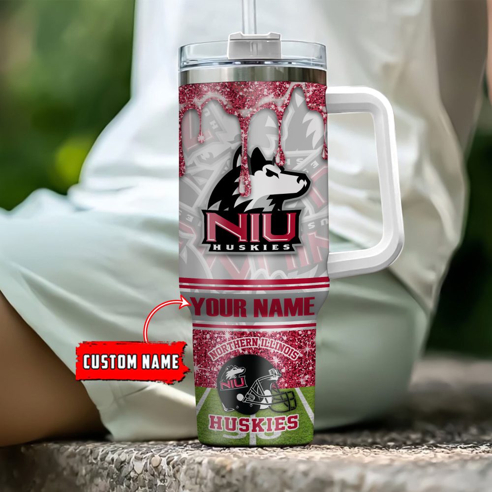 Northern Illinois Huskies Ncaa Glitter Custom Stanley Quencher 40Oz Stainless Steel Tumbler With Handle - Image 4