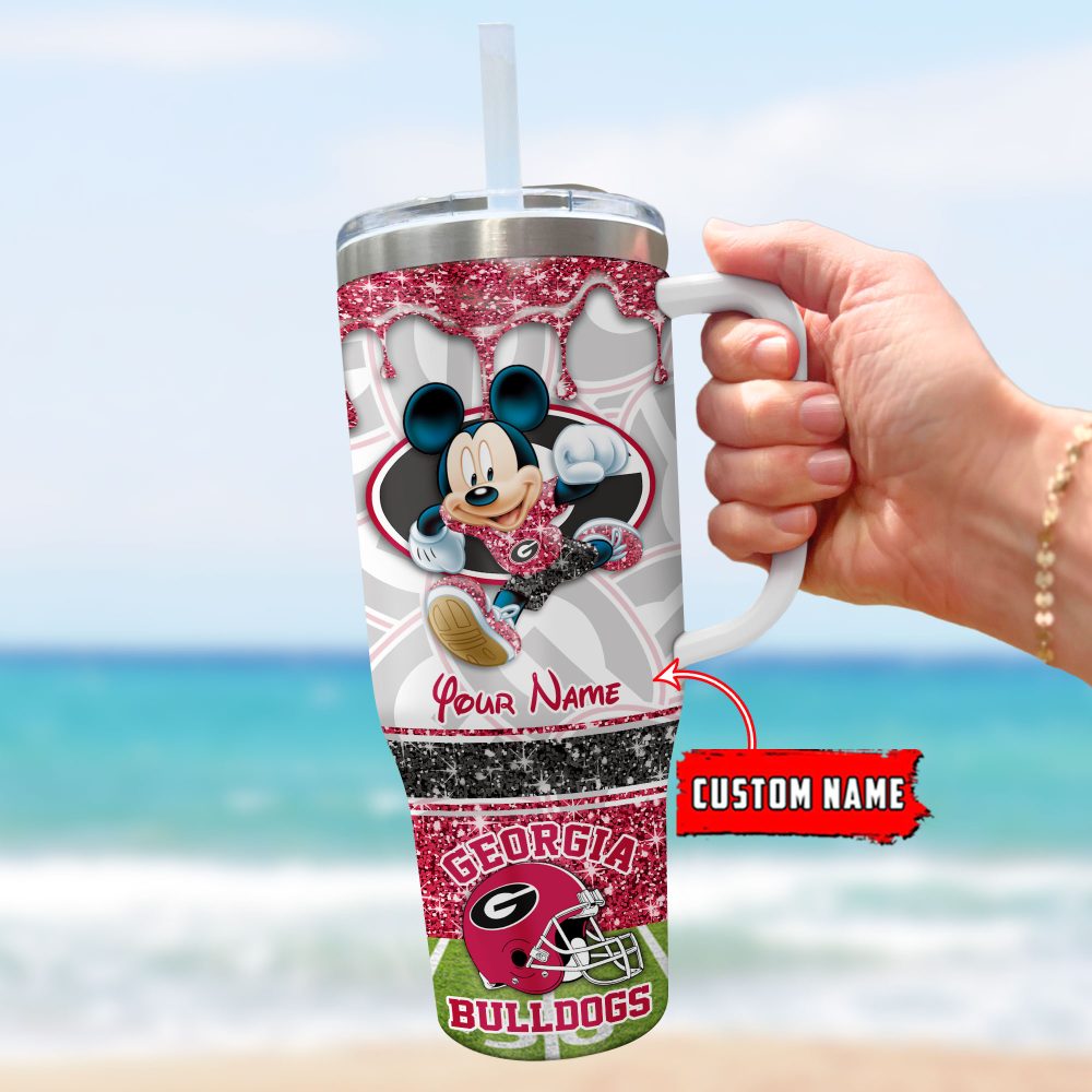Georgia Bulldogs Ncaa Mickey Mouse Glitter Custom Stanley Quencher 40Oz Stainless Steel Tumbler With Handle - Image 3
