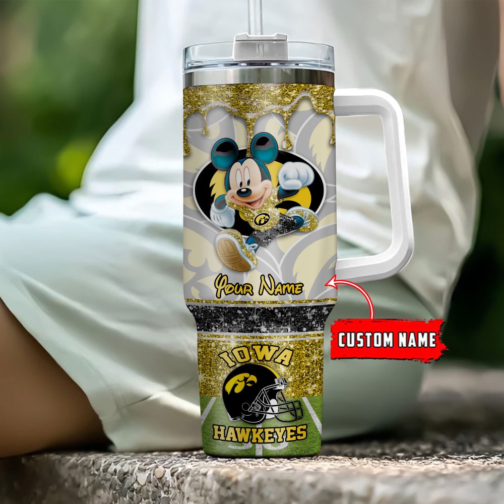 Iowa Hawkeyes Ncaa Mickey Mouse Glitter Custom Stanley Quencher 40Oz Stainless Steel Tumbler With Handle - Image 4