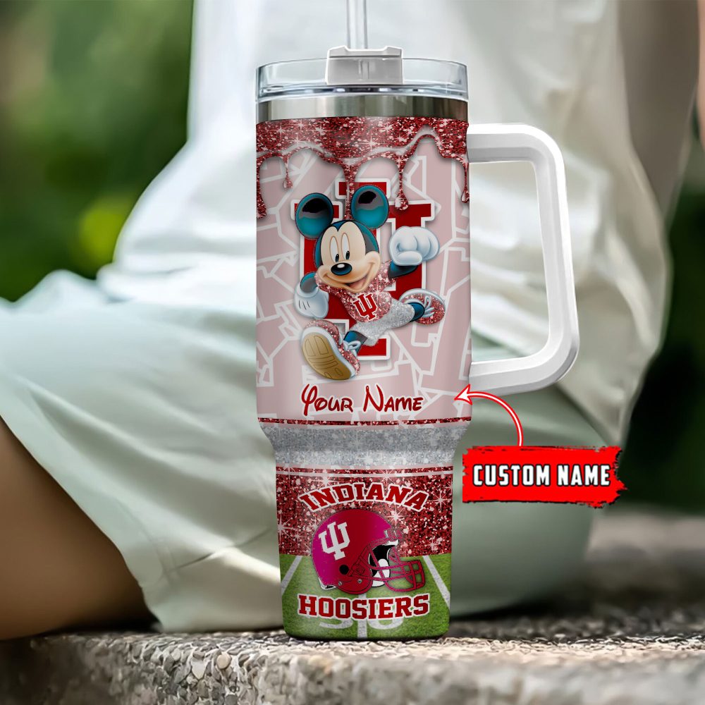 Indiana Hoosiers Ncaa Mickey Mouse Glitter Custom Stanley Quencher 40Oz Stainless Steel Tumbler With Handle - Image 4