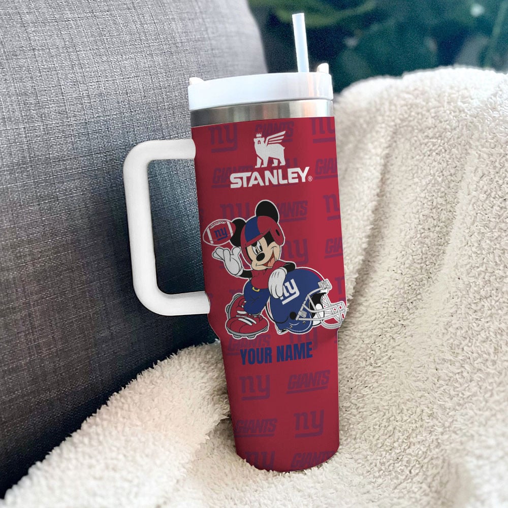 New York Giants Nfl Mickey Mouse Custom Stanley Quencher 40Oz Stainless Steel Tumbler With Handle - Image 3