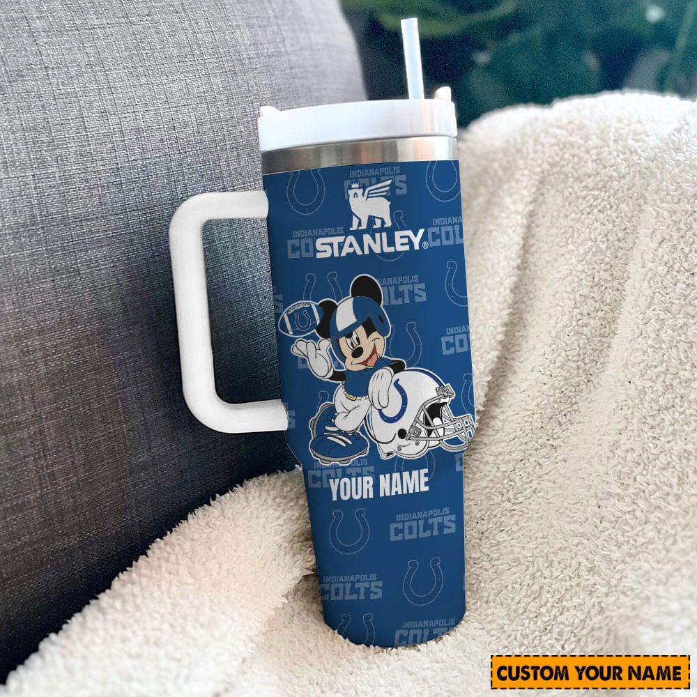 Indianapolis Colts Nfl Mickey Mouse Custom Stanley Quencher 40Oz Stainless Steel Tumbler With Handle - Image 3