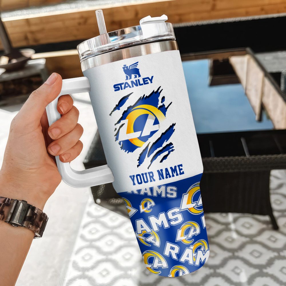 Los Angeles Rams Nfl Custom Stanley Quencher 40Oz Stainless Steel Tumbler With Handle - Image 3
