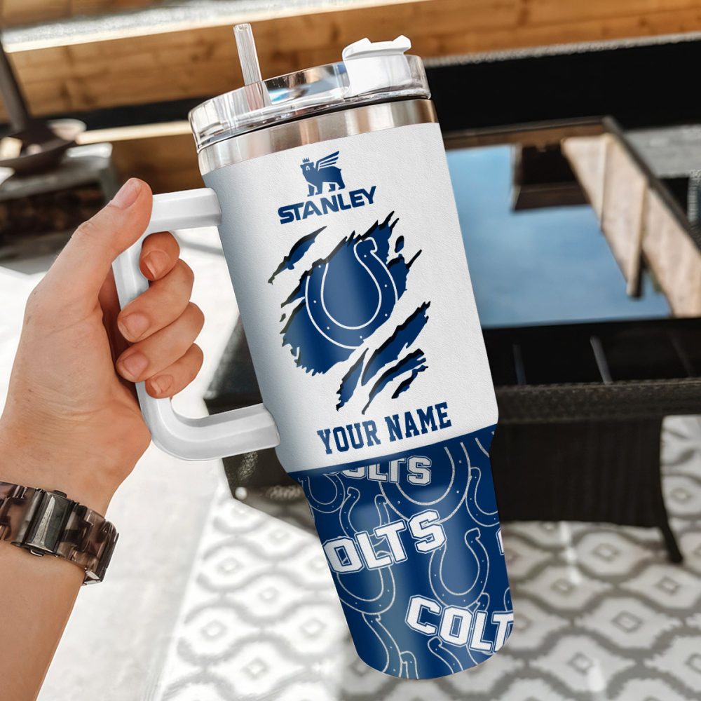 Indianapolis Colts Nfl Custom Stanley Quencher 40Oz Stainless Steel Tumbler With Handle - Image 3