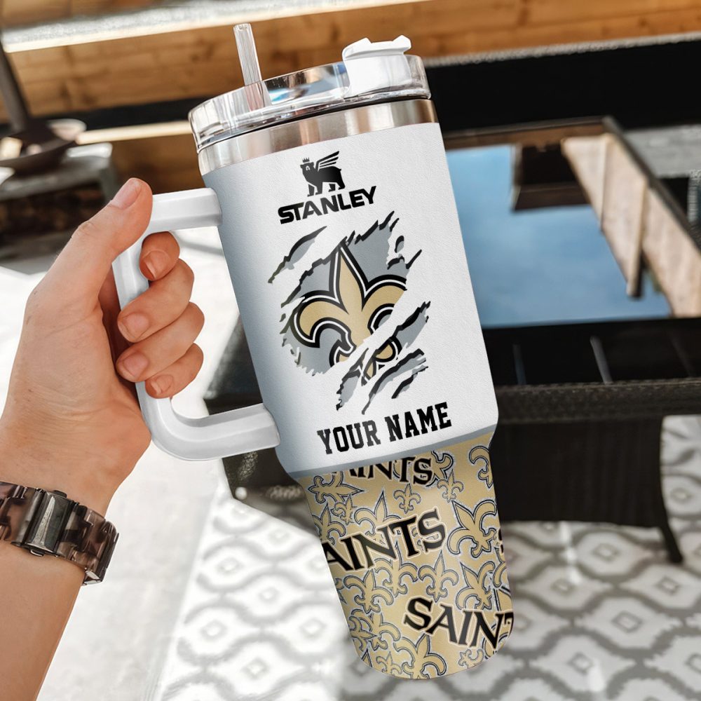 New Orleans Saints Nfl Custom Stanley Quencher 40Oz Stainless Steel Tumbler With Handle - Image 3