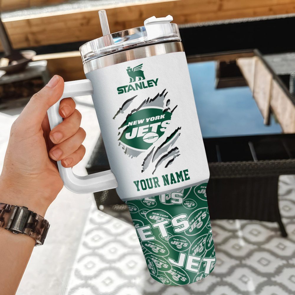 New York Jets Nfl Custom Stanley Quencher 40Oz Stainless Steel Tumbler With Handle - Image 3