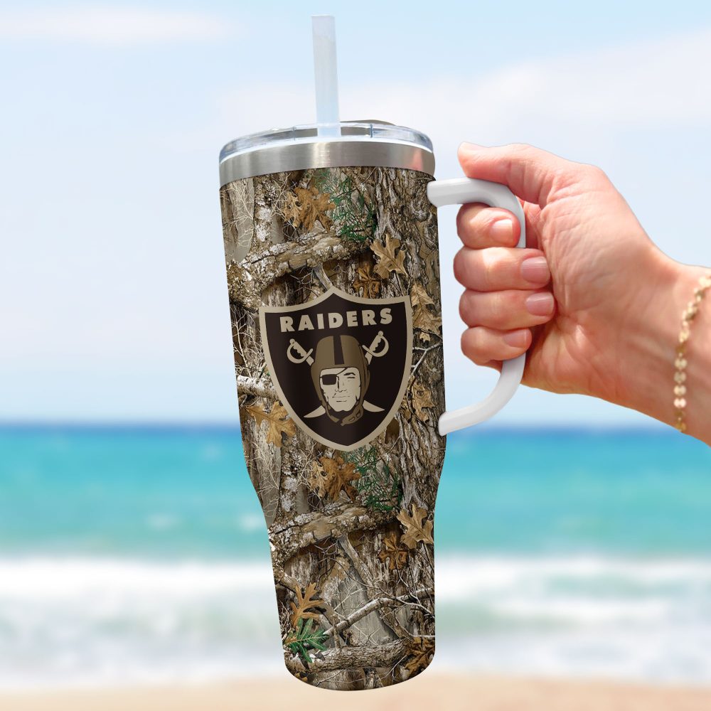 Las Vegas Raiders Nfl Hunting Realtree Custom Stanley Quencher 40Oz Stainless Steel Tumbler With Handle - Image 3