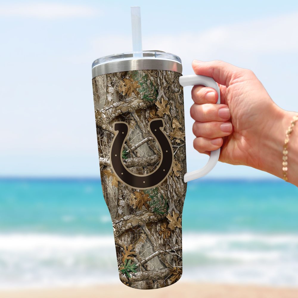 Indianapolis Colts Nfl Hunting Realtree Custom Stanley Quencher 40Oz Stainless Steel Tumbler With Handle - Image 3