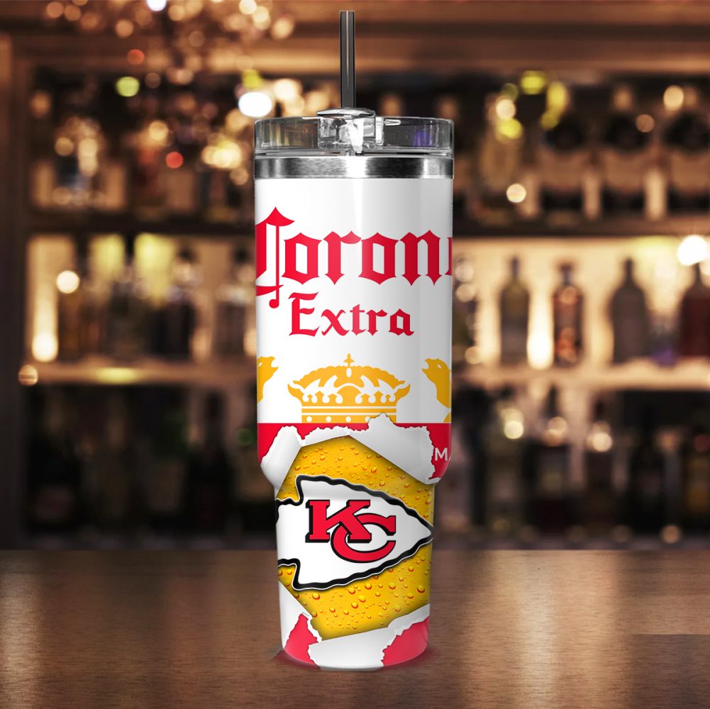 Kansas City Chiefs Nfl Corona Extra Custom Stanley Quencher 40Oz Stainless Steel Tumbler With Handle - Image 2
