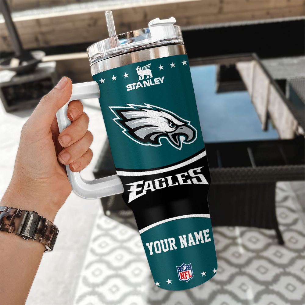 Philadelphia Eagles Nfl Custom Stanley Quencher 40Oz Stainless Steel Tumbler With Handle - Image 3