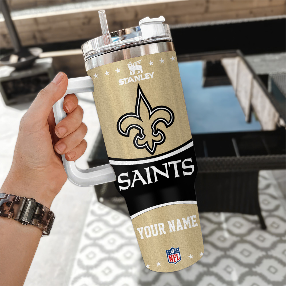 New Orleans Saints Nfl Custom Stanley Quencher 40Oz Stainless Steel Tumbler With Handle - Image 3