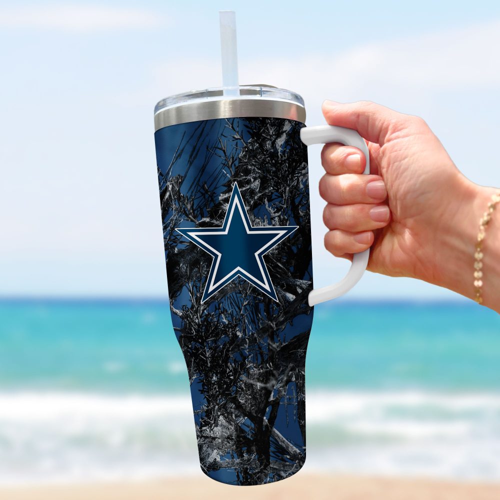 Dallas Cowboys Nfl Hunting Custom Stanley Quencher 40Oz Stainless Steel Tumbler With Handle - Image 3