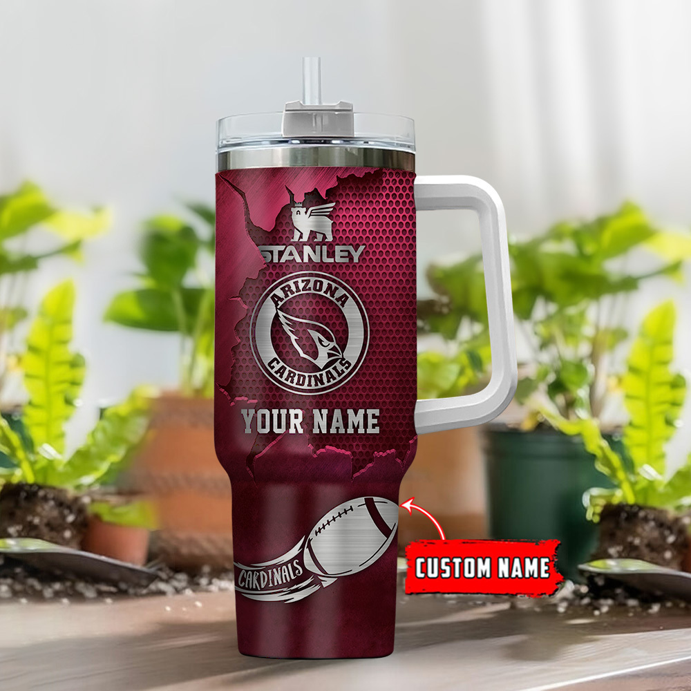 Arizona Cardinals Nfl Metal Style Custom Stanley Quencher 40Oz Stainless Steel Tumbler With Handle - Image 2