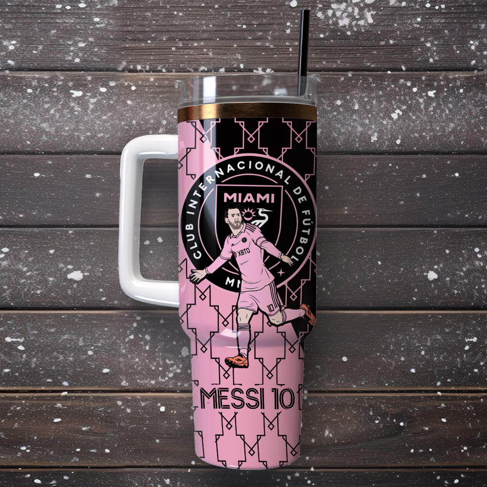 Messi Soccer Custom Stanley Quencher 40Oz Stainless Steel Tumbler With Handle - Image 3