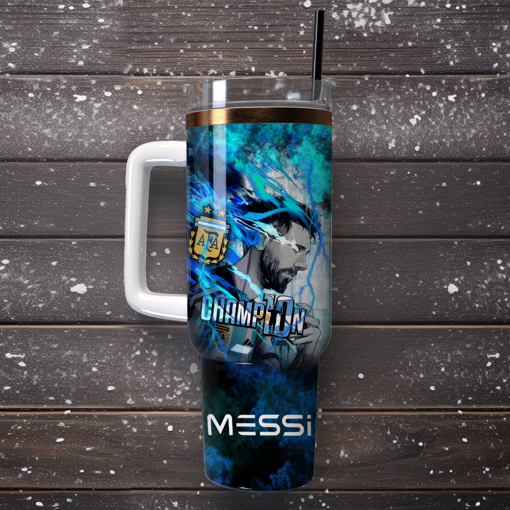 Messi Soccer Custom Stanley Quencher 40Oz Stainless Steel Tumbler With Handle - Image 3