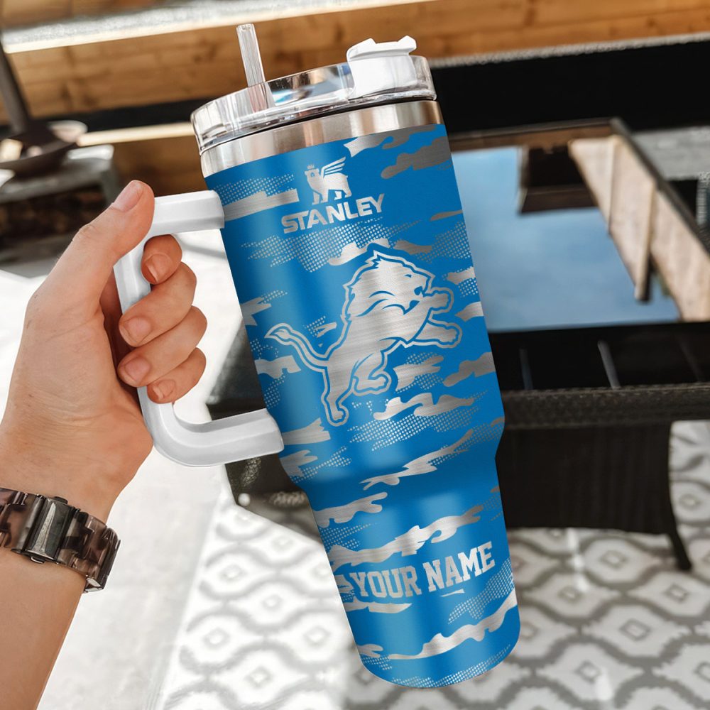 Detroit Lions Nfl Camo Pattern Custom Stanley Quencher 40Oz Stainless Steel Tumbler With Handle - Image 3
