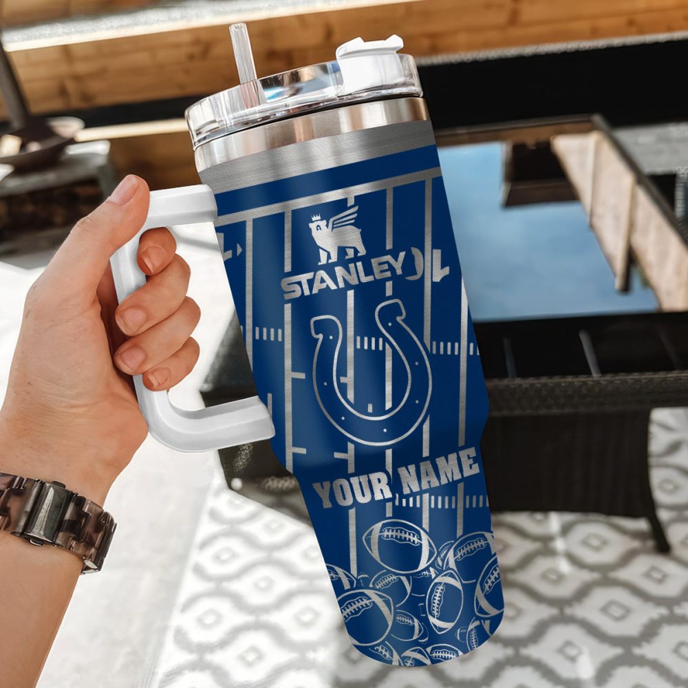 Indianapolis Colts Nfl Silver Custom Stanley Quencher 40Oz Stainless Steel Tumbler With Handle - Image 3