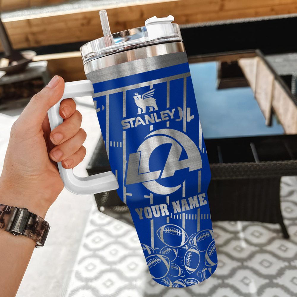 Los Angeles Rams Nfl Silver Custom Stanley Quencher 40Oz Stainless Steel Tumbler With Handle - Image 3