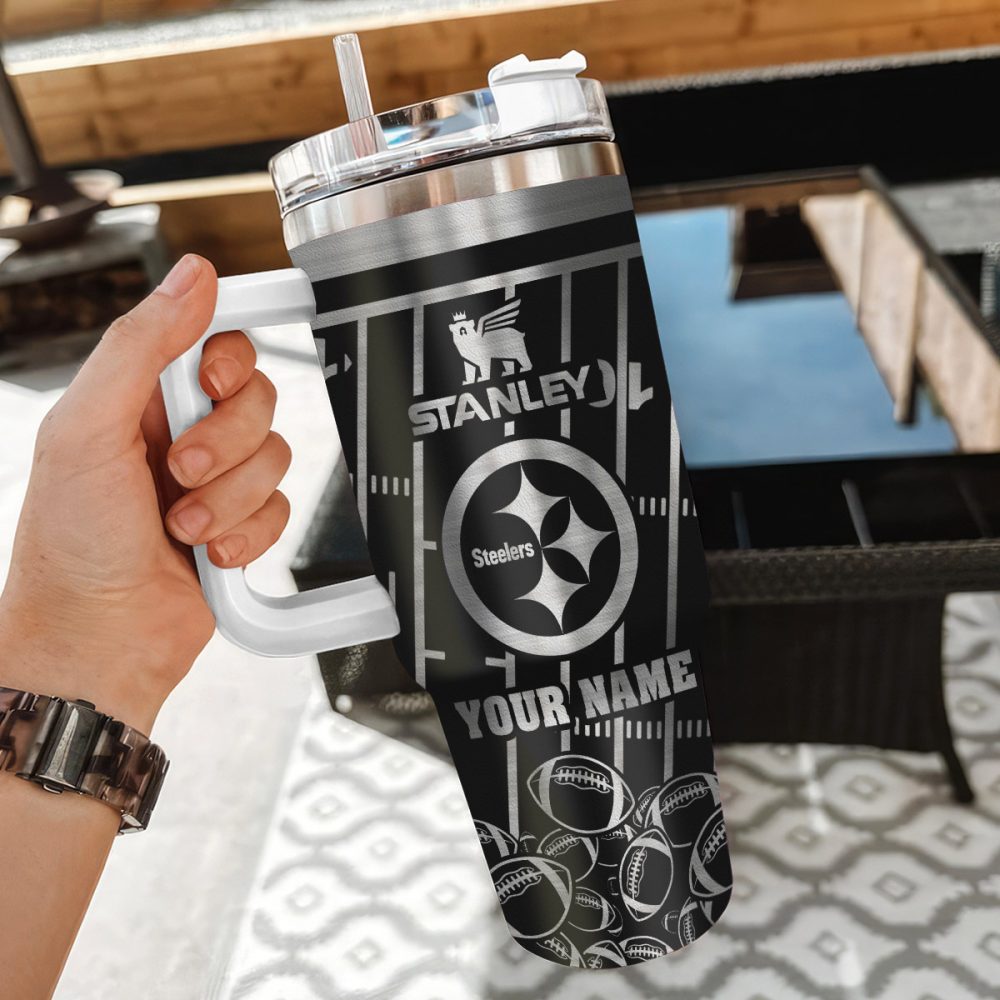 Pittsburgh Steelers Nfl Silver Custom Stanley Quencher 40Oz Stainless Steel Tumbler With Handle - Image 3