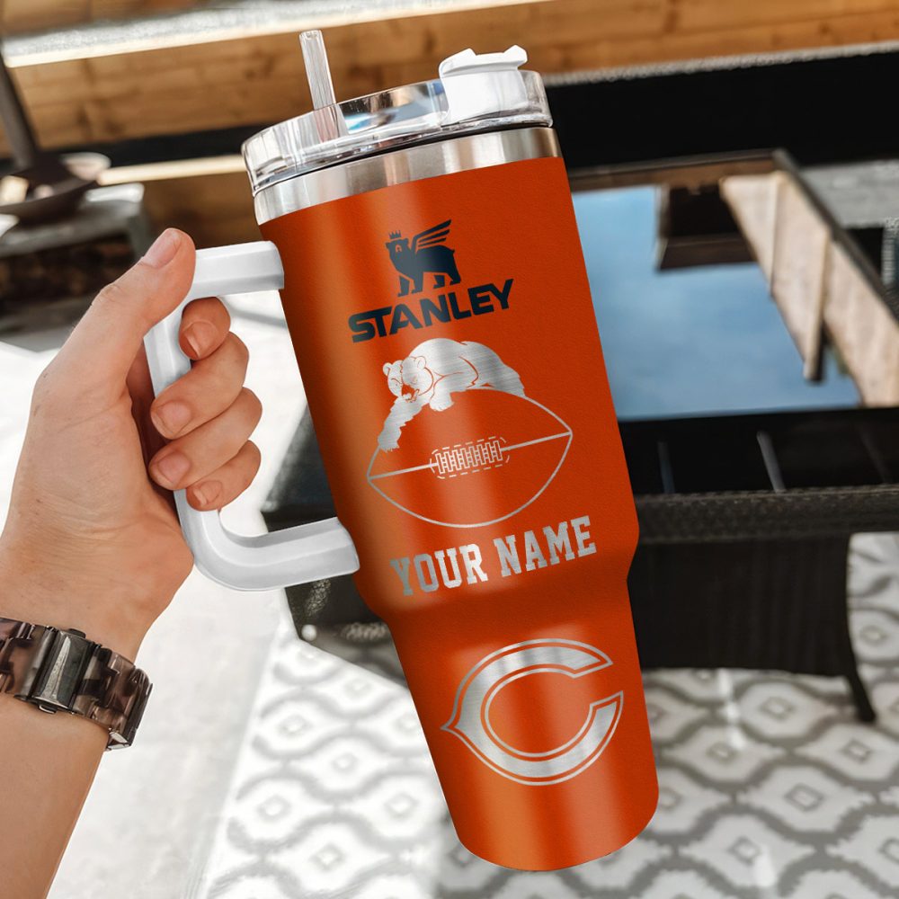 Chicago Bears Nfl Silver Logo Custom Stanley Quencher 40Oz Stainless Steel Tumbler With Handle - Image 3